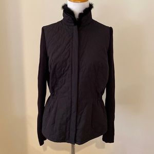 Sigrid Olsen Black Quilted Jacket with Sweater Ribbed Sleeves, Cinched Waist S